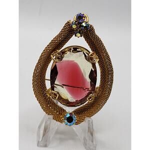 Vintage Purple Aurora Borealis Brooch Pendant Teardrop